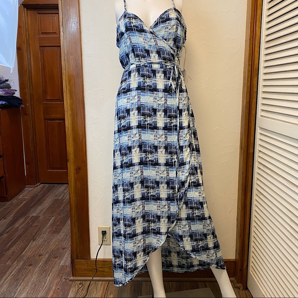 Plaid High-Low Wrap Around Maxi Dress